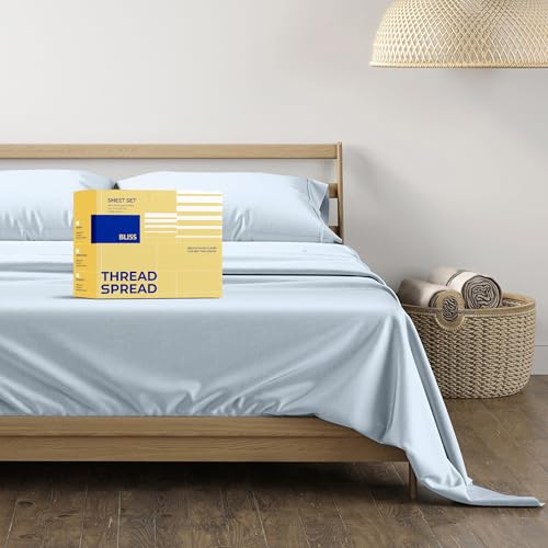 "600 Thread Count Pure Egyptian Split King Size Cotton Sheet Set (King Split, Light Blue, Split King Size Flat Sheet, 15"" Deep EP Pocket"