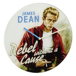 TFA Dostmann Cinema Legends James Dean 60.3059.12 Vintage Glass Analogue Wall Clock Diameter 30 cm Beige