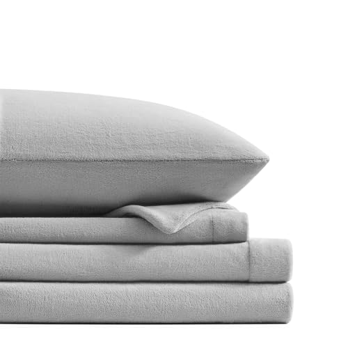Petrichor Flannel Fleece Twin Size Sheet Set Gray ??? Ultra Soft Anti-Static Plush Bedding, 3 Piece (1 Fitted Sheet, 1 Flat Sheet, 1 Pillowcase)