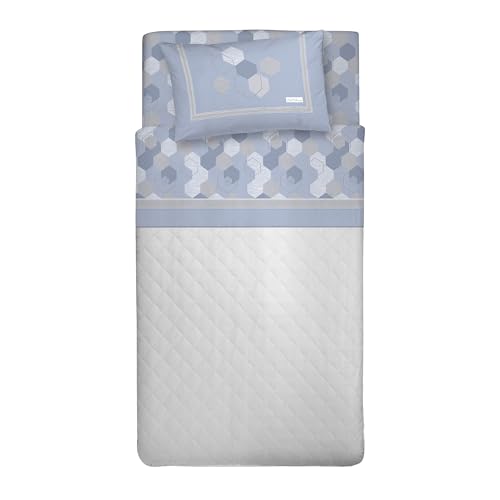 PENSIERI DELICATI Single Bed Set, Flannel, 100% Warm and Soft Cotton, Complete Bedding Set for Single Bed 90 x 200 cm, Includes Bottom Sheet, Top Sheet and 1 Pillowcase, Made in Italy, Bologna Light
