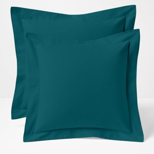 Cotton Metrics Linen 2 Pack Euro Pillow Shams 24x24 ??? 600 Thread Count 100% Organic Cotton Teal Square Pillow Covers with 2 Inch Flange, Soft & Smooth Premium Hotel-Quality Pillowcases Set of 2
