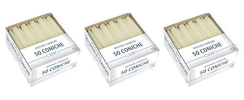 3 Packs of 50 Taper Candles Diameter 2.2 cm Height 21 cm (150 Candles) - Ivory Colour - Burn Time 5 Hours - Standard for Candelabra - Cereria Di Giorgio