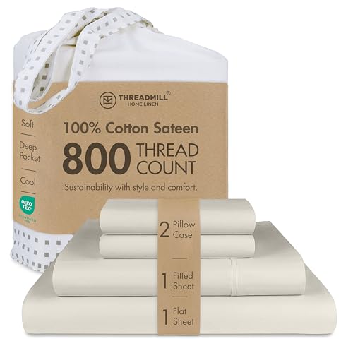 Threadmill Queen Sheet Set - 800 Thread Count Queen Bed Sheets for Queen Mattress with 16??? Deep Pocket - Sateen Weave, Better Than Egyptian Cotton, 4-Piece Bedding Set with Cooling Effect - Taupe