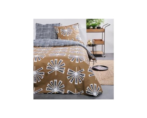 TODAY Sunshine Reversible Double Duvet Cover Set in Printed Cotton – Bronze/Blue – 240 x 220 cm