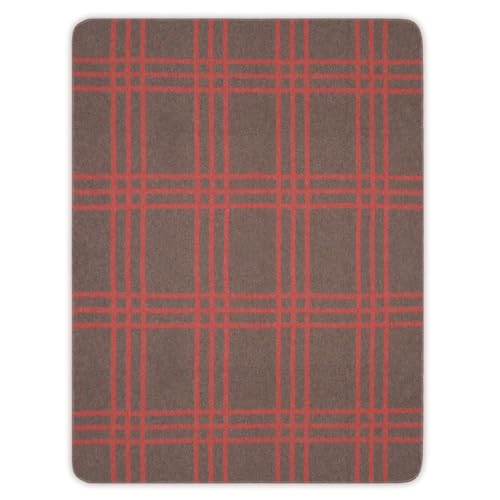 Thick Alpaca Wool Blanket Heavyweight Camping Outdoors Indoors Twin Size Grid Design (Brown - Coral, Twin Size)