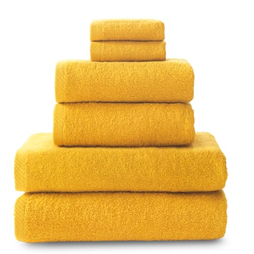 Top Towel Plus - Large Bath Towels - 2 Face or Bidet Towels + 2 Hand Towels or Sink + 2 Bath Towels - 100% Cotton - Gold