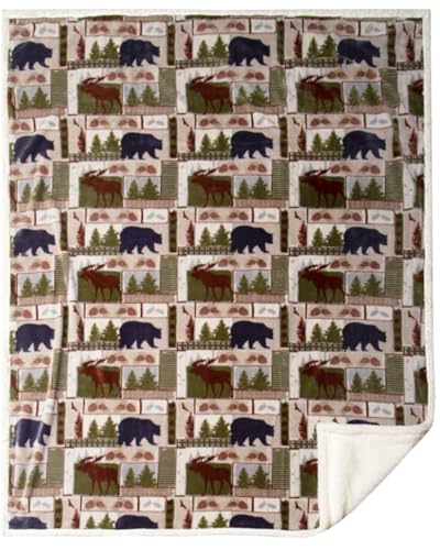 "CARSTENS, INC. Ultra Premium Super Soft Plush Sherpa Fleece Oversized Throw Blanket 54"" x 68"", Vintage Lodge"