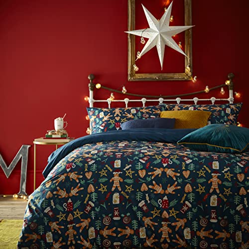 furn. Yuletide Treats Single Duvet Cover Set, Polyester, Navy