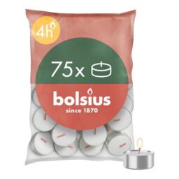Bolsius D-Light Tea Lights - Pack of 75 - in Bag - Length Burning Time 4 Hours - Decorative Household Candles - White - Contains Natural Plant Wax - Without Palm Oil