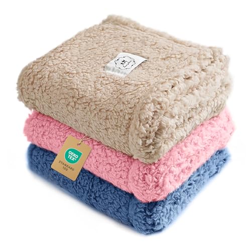 "Luciphia 1 Pack 3 Calming Dog Blanket Fluffy Premium Fleece Pet Blankets Soft Sherpa Throw for Dogs Puppy Cat Beige/Pink/HazeBlue Large (41"" x31"")"