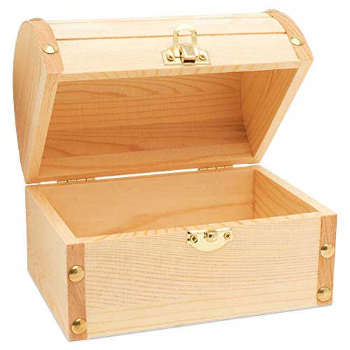 Woodpeckers 6 Inch Wooden Treasure Chest Box - Pack of 2 with Hinged Lid, Ideal for Crafts/Wedding Decor
