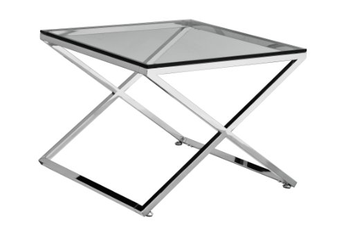 Premier Housewares End Table with Stainless Steel Frame and Clear Tempered Glass, 49 x 65 x 65 cm