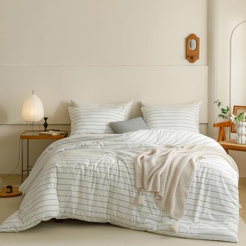 CLOTHKNOW Striped Comforter Set California King White Black Bedding Comforter Sets Farmhouse Comforter Black Stripes Comforter with 2 x Pillow Cases