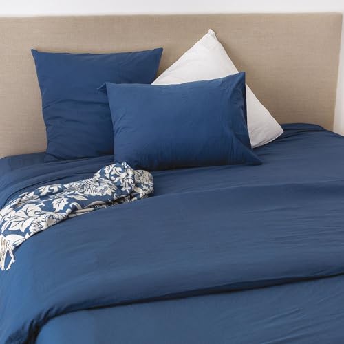 Cap Ferret Washed Cotton Pillowcase, 50 cm x 70 cm, Midnight Blue