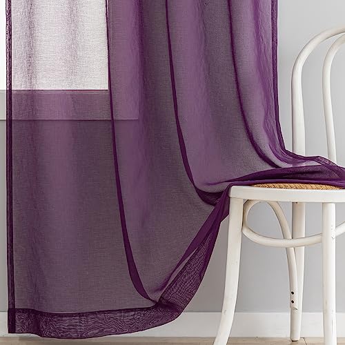 "MYSTIC-HOME Sheer Curtains 84 inch Length 2 Panels Set, Semi Sheer Privacy Curtain Drapes Rod Pocket Window Treatments Voile Curtains Bedroom, Purple, 52"" Wx84 L"
