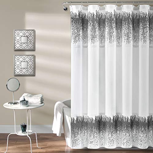 "Lush Decor Shimmer Sequins Shower Curtain, 72"" x 70"", White & Black"