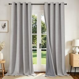 Joydeco Black Out Curtains 84 Inch Long for Bedroom, Blackout Curtains 84 Inch Length 2 Panels Set, Linen Textured Thermal Insulated Window Curtains(52x84 inch, Greyish White)