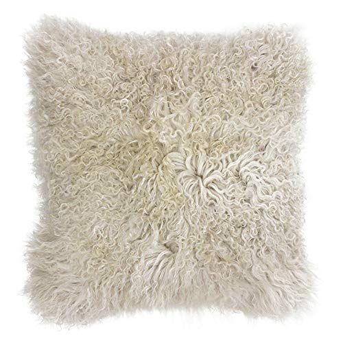"Riva Paoletti Mongolian Cushion Cover - Oatmeal Beige - 100% Natural Sheepskin Fur Fabric - Luxurious Suede Feel Reverse - 100% Wool - 40 x 40cm (16"" x 16"" inches) - Designed in the UK"