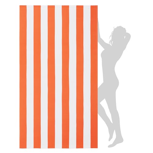 WILFA Extra Large Beach Towel - Oversized Mircofiber 40 x 70 inches, XL Striped Lightweight Pool Towel, Big Cabana Swim Travel Towel for Adults Mens Women,Coral