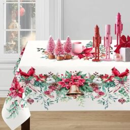 "Virtumob Christmas Tablecloth Pink Xmas Decorations Waterproof Tablecloths Table Covers for Dinner Kitchen Dining Table Party Holiday Decor 60""x 84"" Oblong/Rectangle"