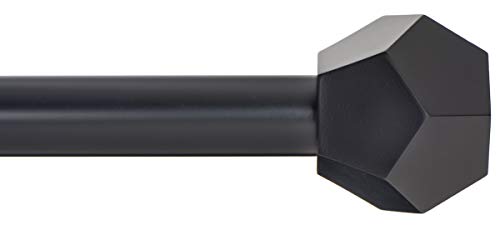 Ivilon Drapery Treatment Window Curtain Rod - Faceted Hexagonal 1 inch Pole. 28 to 48 Inch. Black