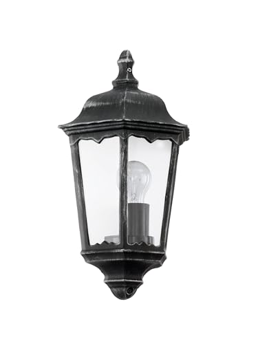 Eglo Wall Light Outdoor Navedo, Outdoor Lantern, Outdoor Lamp Made of Aluminium Cast in Black, Silver Patina, Clear Glass E27 Socket, IP44