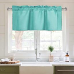 XWZO Kitchen Valances Curtains for Windows Living Room Bedroom Bathroom Toppers Farmhouse Style Rustic Dinning Room Blackout Thermal Insulated Rod Pocket, W42 x L12 Inch Length, Turquoise, 1 Panel.