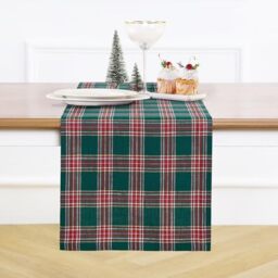 Solino Home Christmas Table Runner 72 Inches Long - 100% Pure Linen Green Tartan Plaid Table Runner 14 x 72 Inch for Dining, Xmas