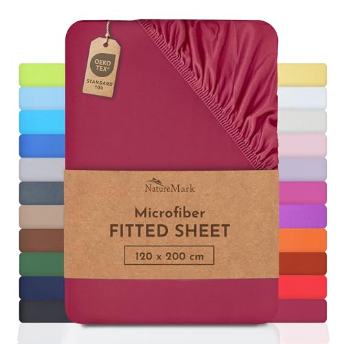 NatureMark Microfiber Fitted Sheet – Soft, Breathable & Comfortable – With Elastic Band – 120 x 200 cm – Burgundy Red