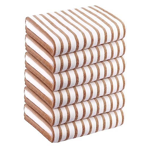 "JML Beach Towels, Microfiber Beach Towel (6 Pack, 30"" x 60"") Cabana Stripe Absorbent and Quick Dry Towel Set for Adults, Travel, Summer, Sport, Swimming, Pool, Yoga, Camping, StripeCoffee"