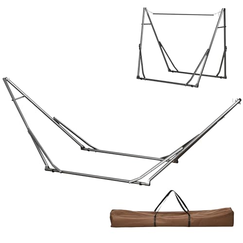 Outsunny Foldable Hammock Stand, Portable Hammock with Metal Frame, 2 in 1 Hammock Net Stand, Clothes Drying Rack, Load Capacity 120kg, for Patio, Garden, Yard, Black