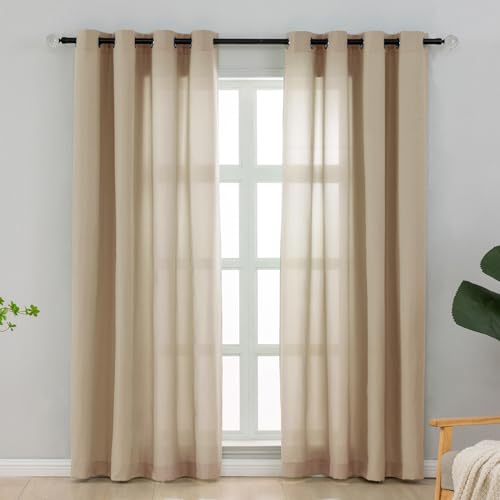 L.Z.E Light Filtering Curtains for Living Room Bedroom Doorway Divider, Beige Privacy Non-See-Through Curtains 108 Inches Long 2 Panels Set, Extra Long Window Panels Grommet Top