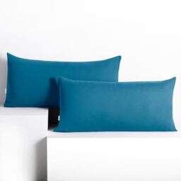 DecoKing Set of 2 Pillowcases 40 x 80 cm, Jersey Knit, 100% Combed Cotton, zip closure, color Blue, Amber