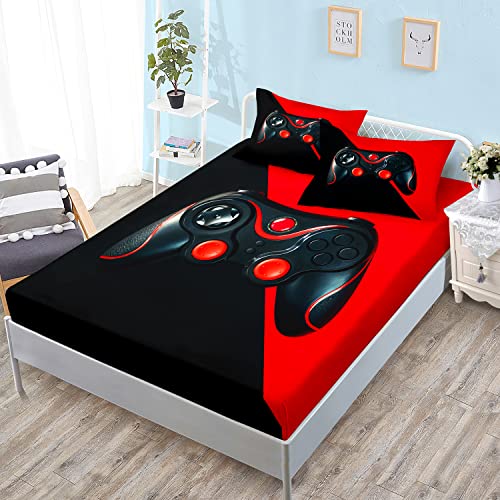 HOSIMA Gamepad Print Gaming Bedding Full,1 Fitted Sheet+2 Pillowcases. - Gamer Bedding Sets for Boys Used to Gamer Room Decor