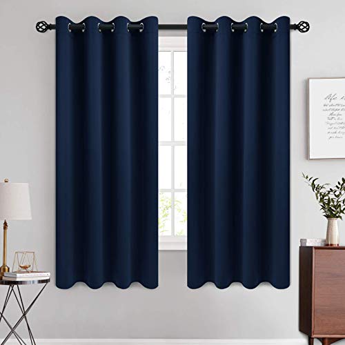 COSVIYA Grommet Blackout Room Darkening Navy Blue Curtains 63 inch Length,Thick Polyester Light Blocking Insulated Thermal Curtain Drapes for Bedroom/Living Room,2 Panels,52x63 inches