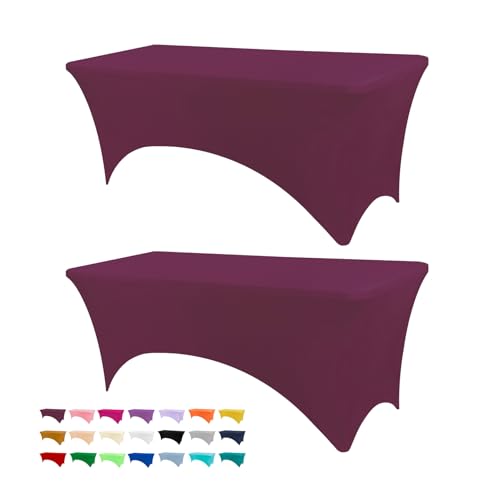 BDDC Table Covers 6 Foot Tables - 2 Pack Spandex Table Covers 6ft Burgundy Table Clothes for 6 Foot Rectangle Tables Tablecloths for Parties Banquet and Festival