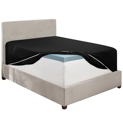 "Hearth & Harbor Black California King Fitted Sheet, Extra Deep Pocket Cal King Fitted Sheet Only, 1800 Microfiber Fitted Bed Sheet, Ultra Soft Fitted Sheet California King Fits up to 24"" Mattress"