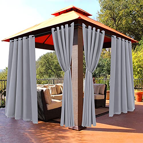 Bonzer Outdoor Curtains for Patio Waterproof Weighted Blackout Blinds - Thermal Insulated Privacy Indoor/Outside Grommet Drapes for Porch, Pergola, Cabana, Backyard, 1 Panel, 84W x 84L inch, Sliver