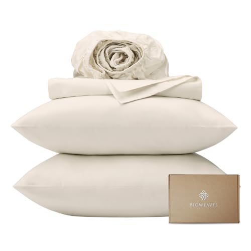 BIOWEAVES 100% Organic Cotton Single Bed Sheets Twin Sateen Weave - Smooth, Soft & Silky, 300 Thread Count GOTS Certified Organic Twin Sheets with 17'' Deep Pockets ??? 3 Piece Set, Natural