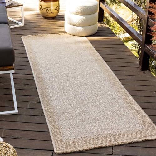 Livabliss Jenny Perth Indoor Outdoor Floor Covering 80x220 cm – Boho Pattern for Living Room, Kitchen & Dining, Waterproof, Stain-Resistant, Beige & Tan