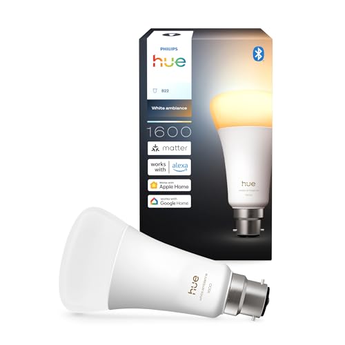 Philips Hue Light Bulb, A67, Smart LED - White Ambient Light, E27 Base, 11.8W, 1600lm, Full Light Spectrum, Dimmable, Bluetooth App Control, Smart Home