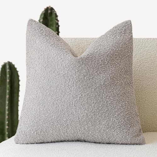 Foindtower Decorative Textured Boucle Throw Pillow Covers Accent Solid Pillow Cases Neutral Soft Cozy Couch Cushion Case for Chair Sofa Bedroom Living Room Home Decor 26 x 26 Inch,Neutral Grey