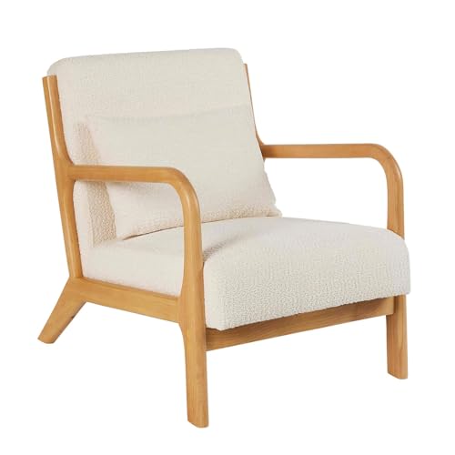 Home Source Wooden Statement Armchair, Boucle Teddy Fur, Cream