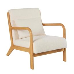 Home Source Wooden Statement Armchair, Boucle Teddy Fur, Cream