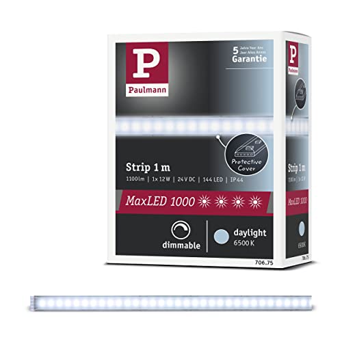 Paulmann 70675 MaxLED 1000 LED Strip 1 m LED Strip 6,500 K Daylight White Lighting Strip Coated Light Strip 11.5W 1100 lm 144 LEDs 24 V