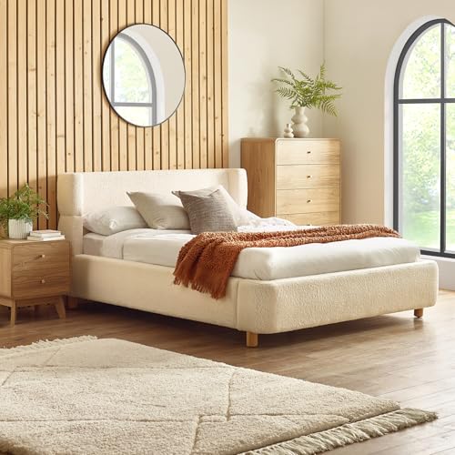 Julian Bowen Oberon Bed, Double, Bouclé, Cream - W154 x D212cm