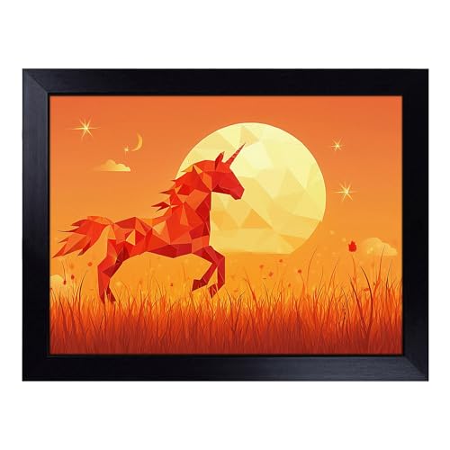 Lap Tray with Bean Bag Cushion, Unicorn Illustrated - Handmade in the UK, Raised Wooden Edge, Padded Cushion, Heat-Resistant Wipe-Clean Surface, for Meals, Laptops and Crafts