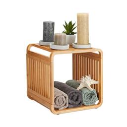 Relaxdays Bamboo Shelf, Rounded Slim Bathroom Rack with Tiers, Square, HWD: 33x33x33 cm, Natural