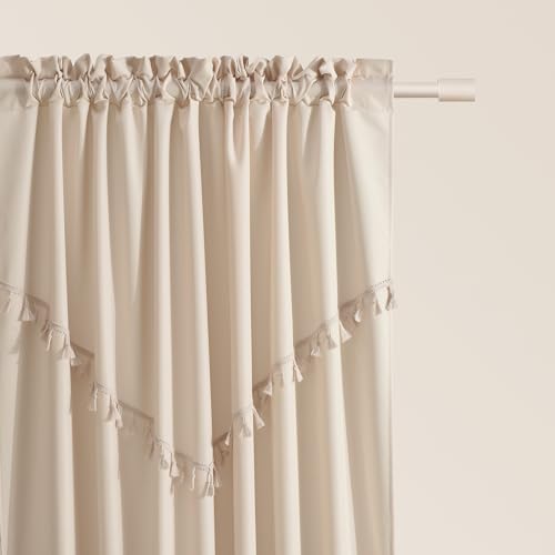 ROOM99 Chloe Curtain with Ruffle Tape, 140 x 280 cm, Width x Height Sliding Curtains, Modern Curtain, Living Room, Bedroom, Cream, 1 Piece