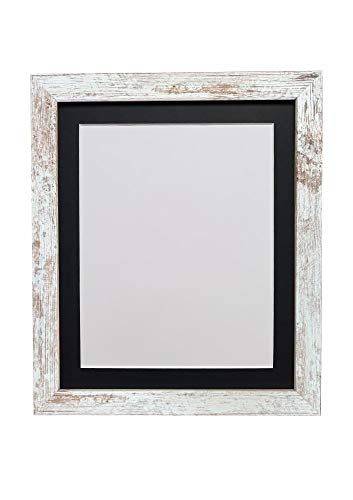 FRAMES BY POST H7 Picture Photo Frame, Distressed White Black Mount, 9 x 7 Image Size 6 x 4 Inch